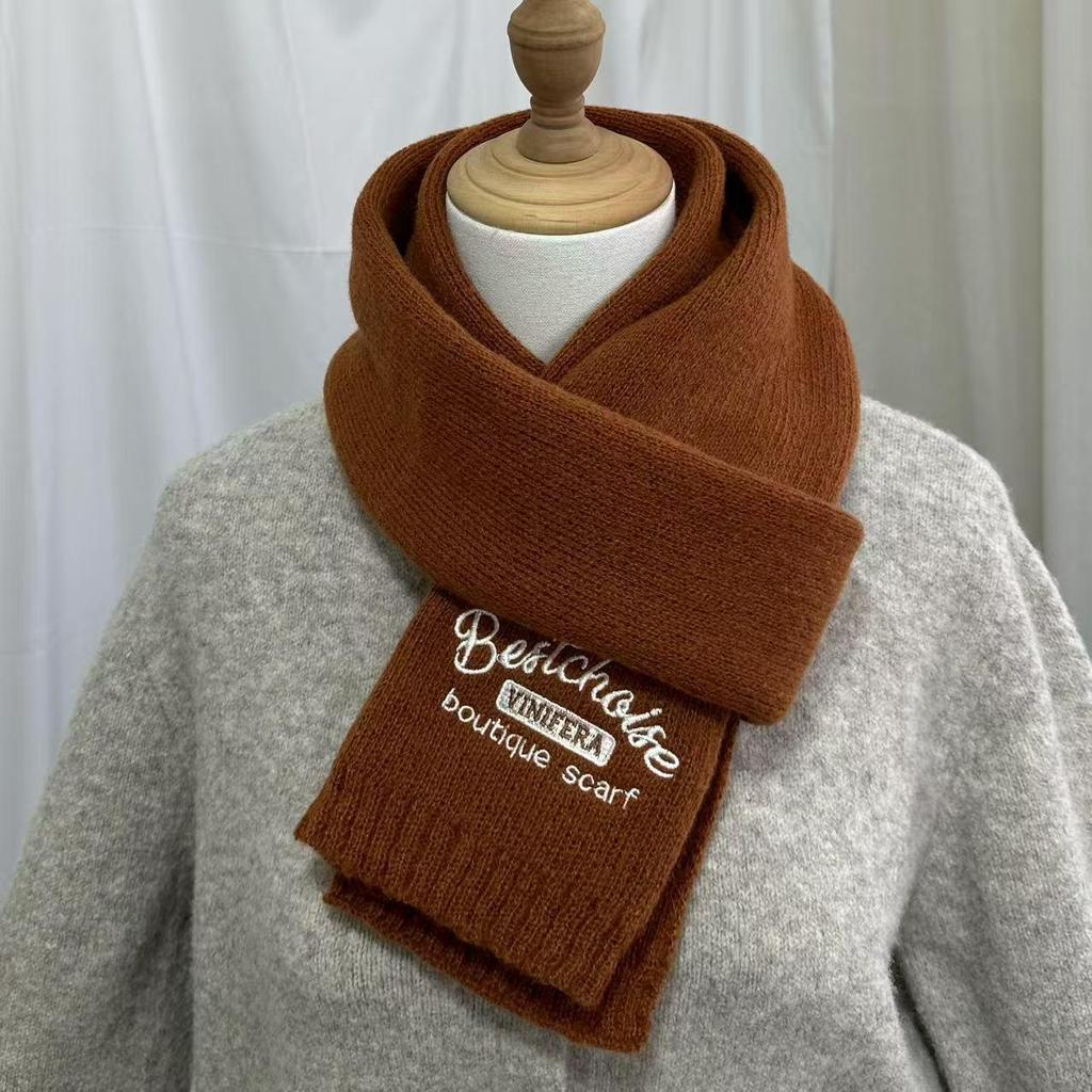 Korean Style Embroidered Cashmere Scarf - Women's Winter Warm Knitted Snood