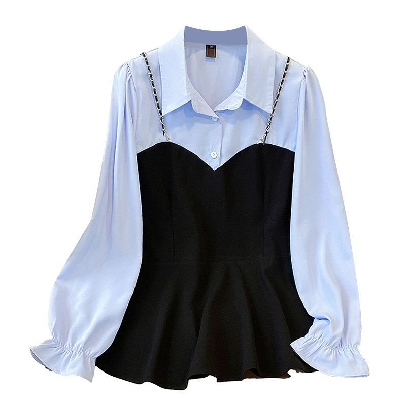 Cara Blue Slim-Looking All-Match and Sweet French Shirt Picture color XL