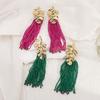 Women Fashion Bohemian Handmade Beaded Rice Bead Tassel Long Earrings Creative Alloy Leaf Ear Jewelry