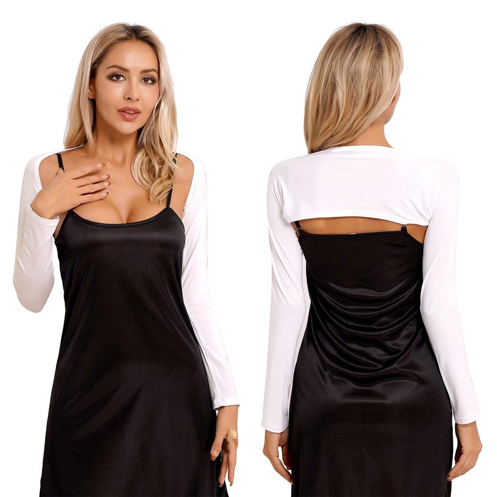 Womens Long Sleeve Open Front Cardigan Stretchy Yoga Dance Bolero Shrug Solid Crop Top