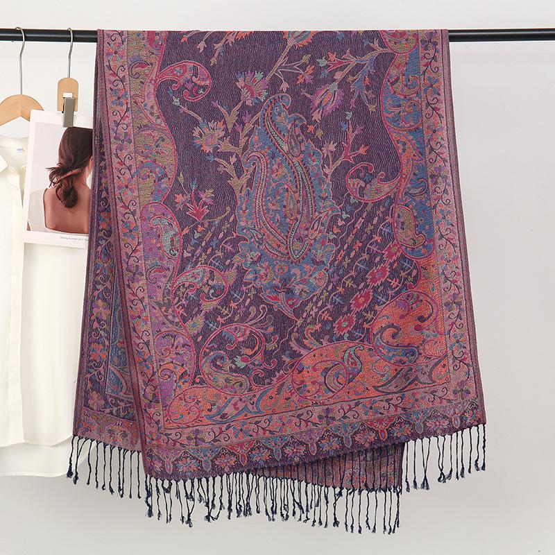 Amazon Jacquard Scarf Ladies Pashmina Spring And Summer Imitation Cashmere Shawl Scarf Dual-Purpose Ladies Keep Warm