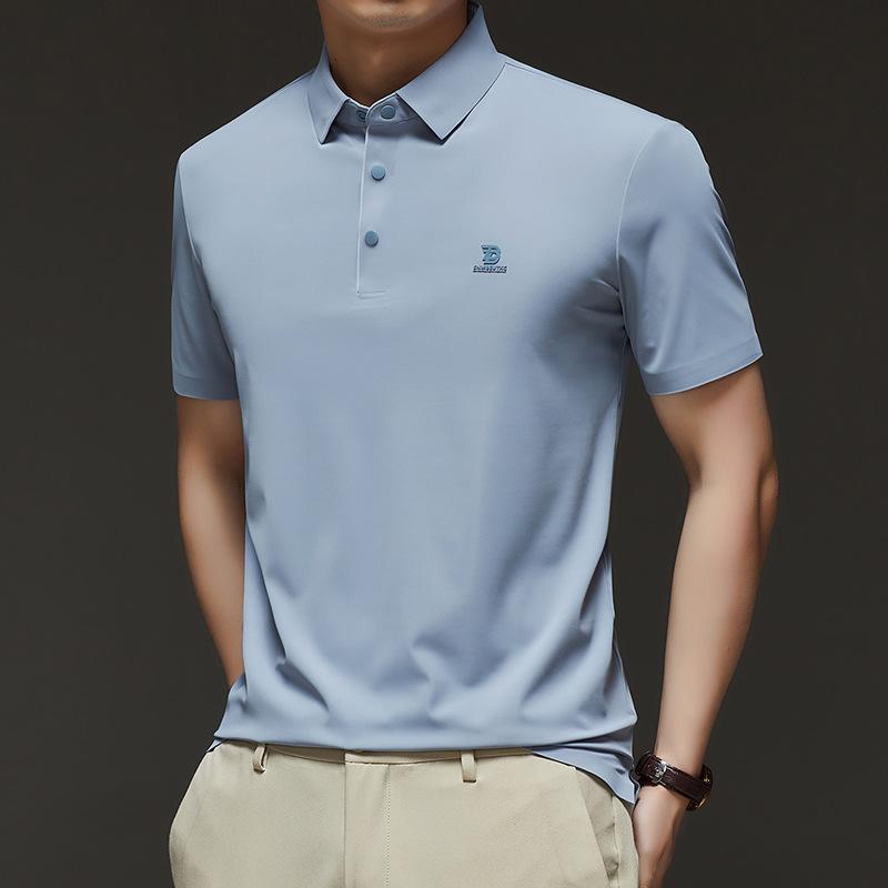 Mulberry Silk Short-Sleeved T-Shirt Men'S Lapel Solid Color Medium Loose Silk Polo Shirt On Clothes