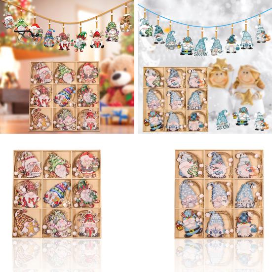 

18 шт., рождественский кулон, мультяшная безликая деревянная кукла с подвесной веревкой, декоративные елочные украшения разноцветный