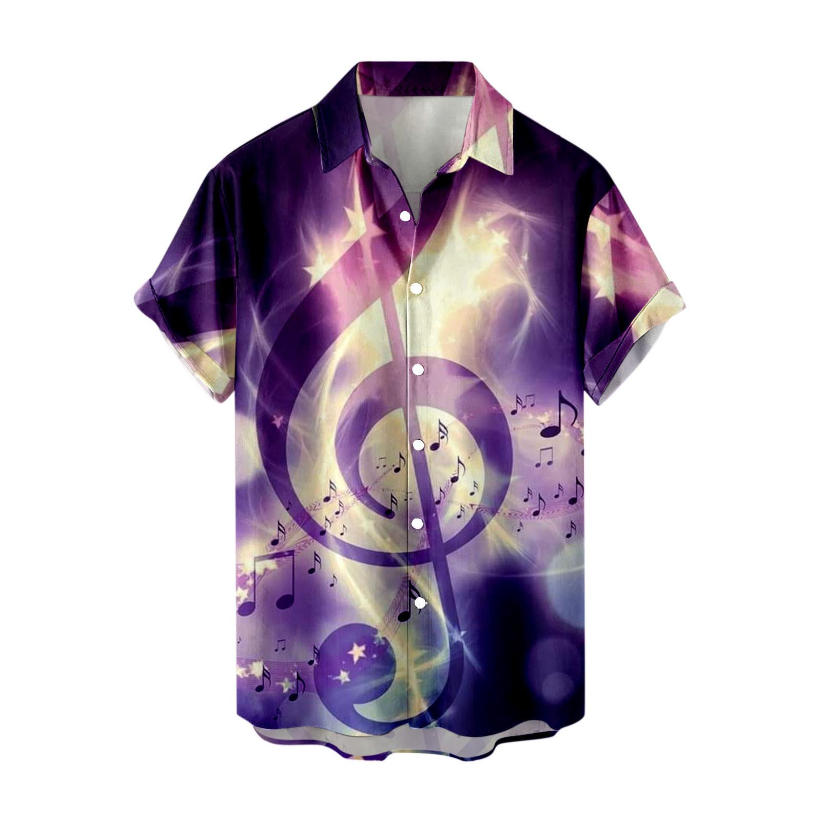 

Летние гавайские рубашки для мужчин, музыкальная гитара, топы с принтом, модная повседневная одежда, большой воротник, блузки в стиле рок-н-ролл 3XL