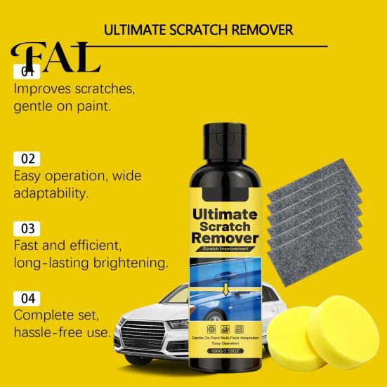 Car Paint Scratch Remover 1 Set Repair Kit, 100G Remover, Sponge & Auto Kit Wipe Cloth, Quick Restore Shine Scratches Liquid for Vehicles Fast Agent