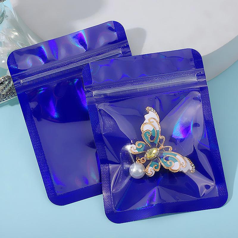 50pcs Jewelry Earring Self Sealing Bag Iridescent Laser Pouches Resealable Storage Bag