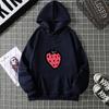 Hooded Sweatshirt Strawberry Cartoon Print Street Fashion Model Wearing Black White Unisex Casual Hoodie
