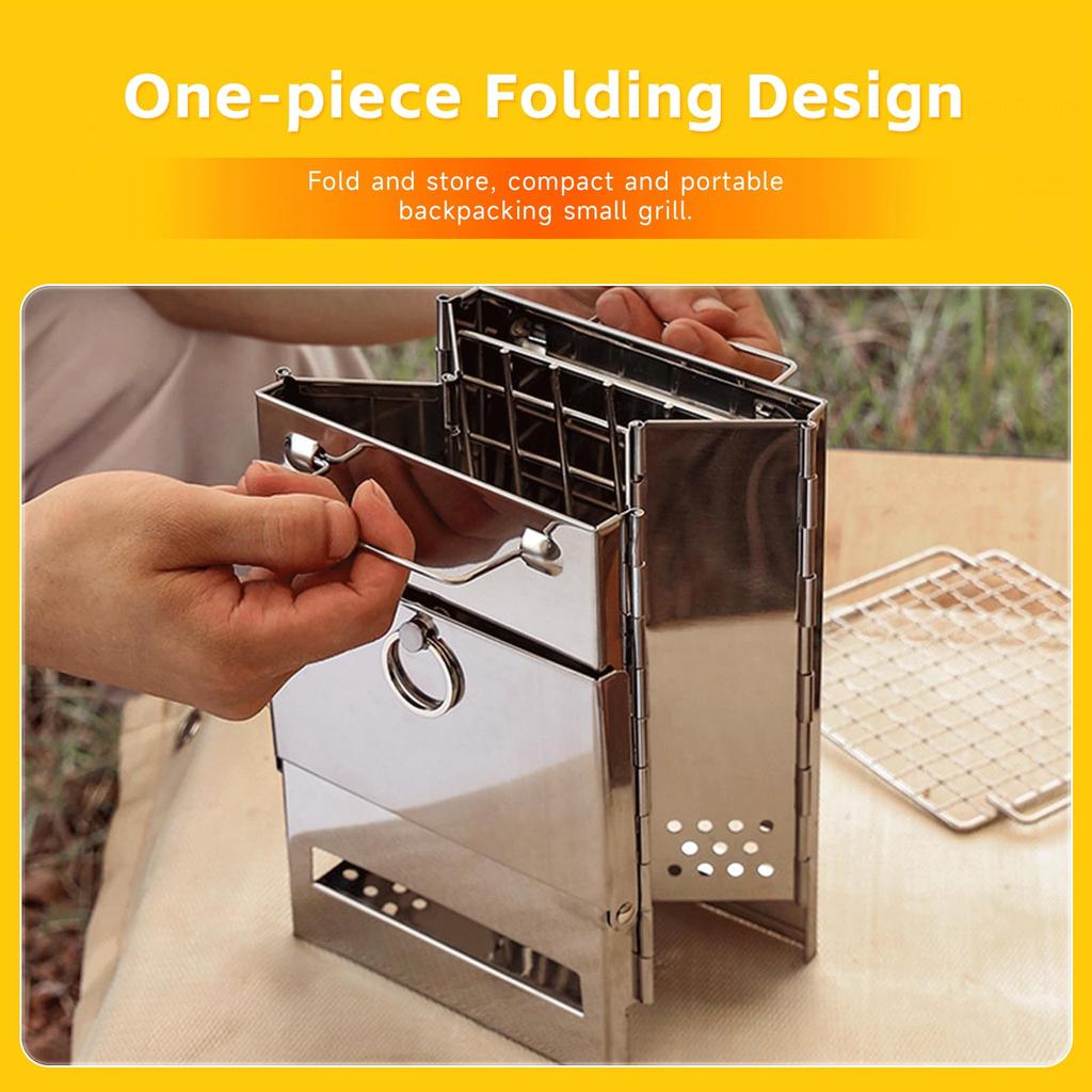 Foldable Camping Wood Burning Stove Stainless Steel Portable Backpacking Stove for Outdoor Cooking Picnic Hiking BBQ - Large