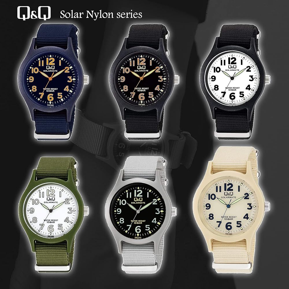 [Citizen Q & Q] Watch Q & Q, 10 ATM, Waterproof Analog Solar Watch, Nylon Strap, White Dial, H062...