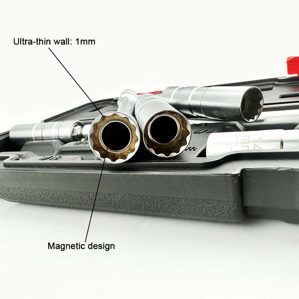 1PCS Magnetic Swivel SparkPlug Socket Set Thin Wall And Extension Socket Wrench Kit For Automotive Motorcycle Repair