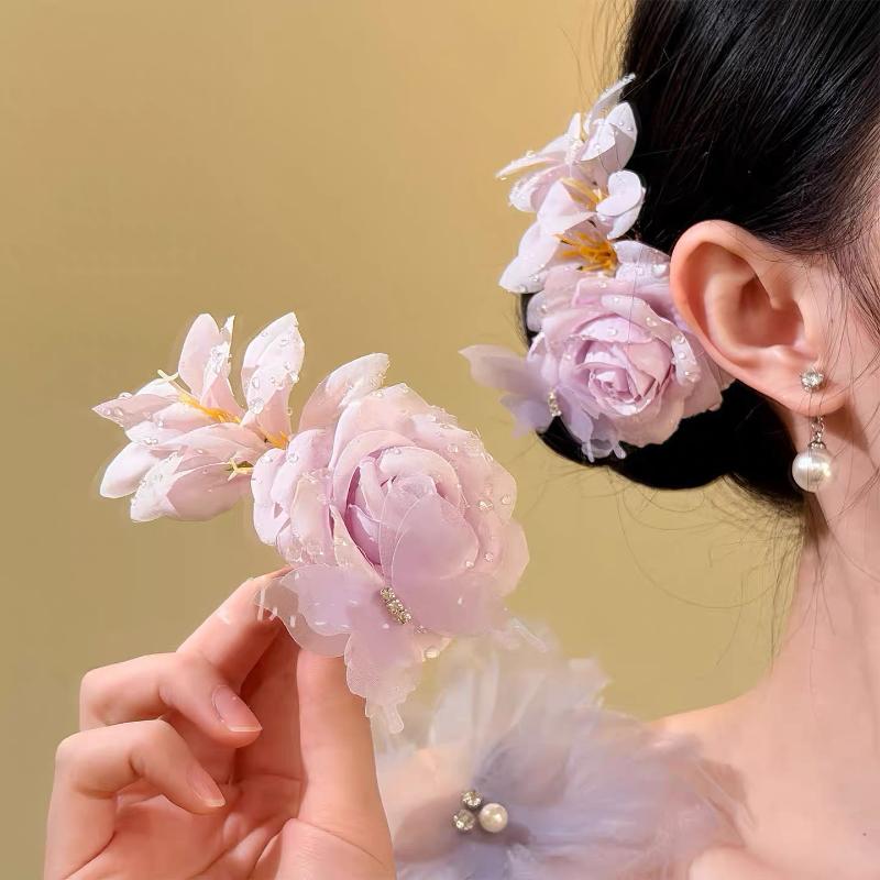 1Pcs Elegant Floral Hair Claw Clips For Women Spring Summer Rose Butterfly Hair Clips Beach Vacation Hairpin Hair Accessory