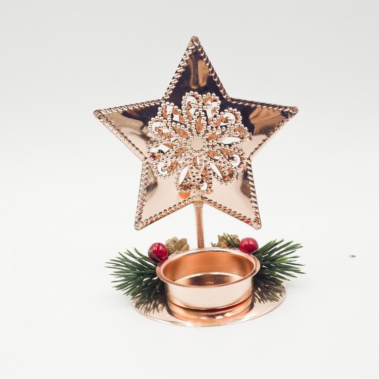 New Christmas Decoration Iron Art Christmas Table Candlestick Red Fruit Pine Cone Candlestick Desktop Decor