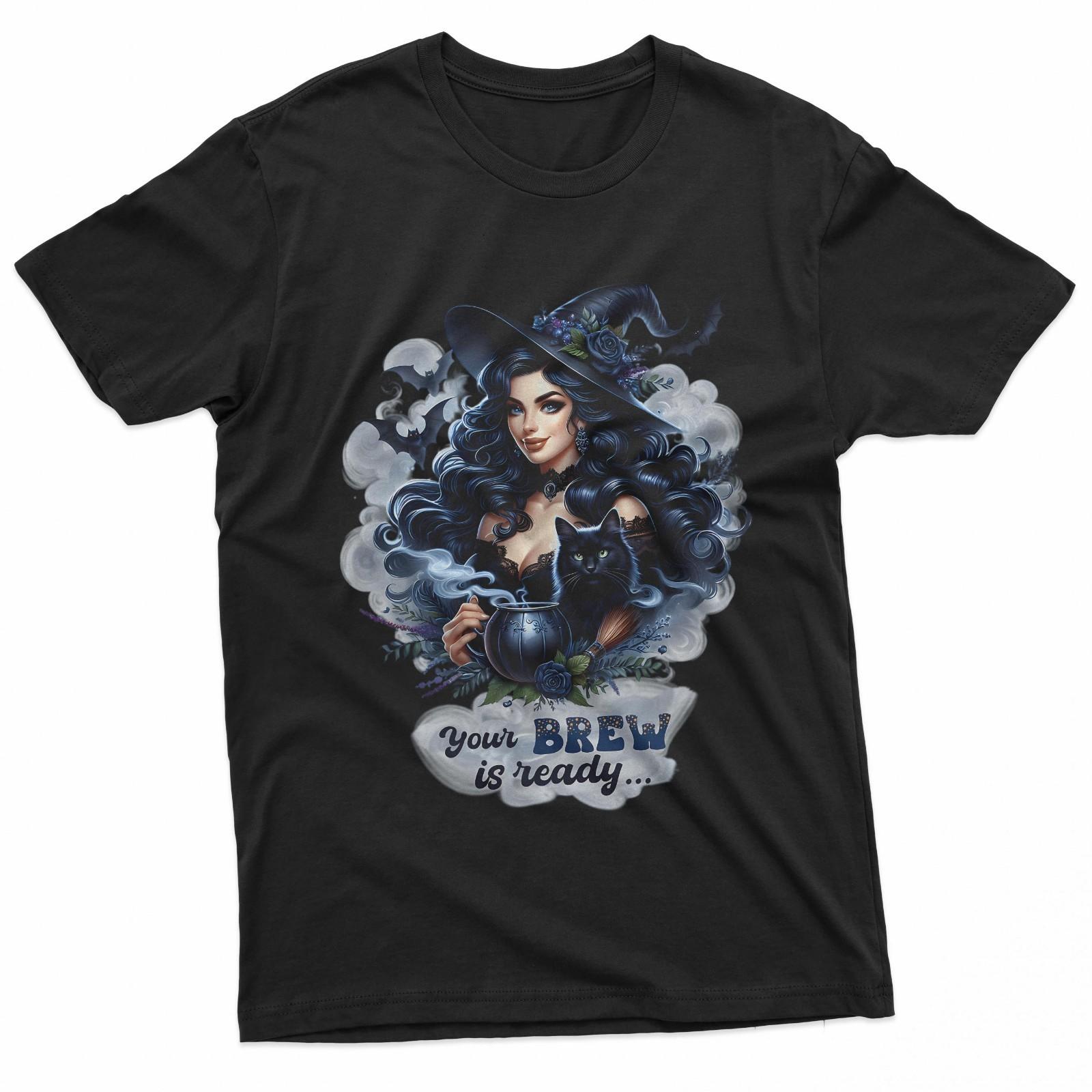 Gothic Witch Your Brew Is Ready Black Cat T-Shirt M