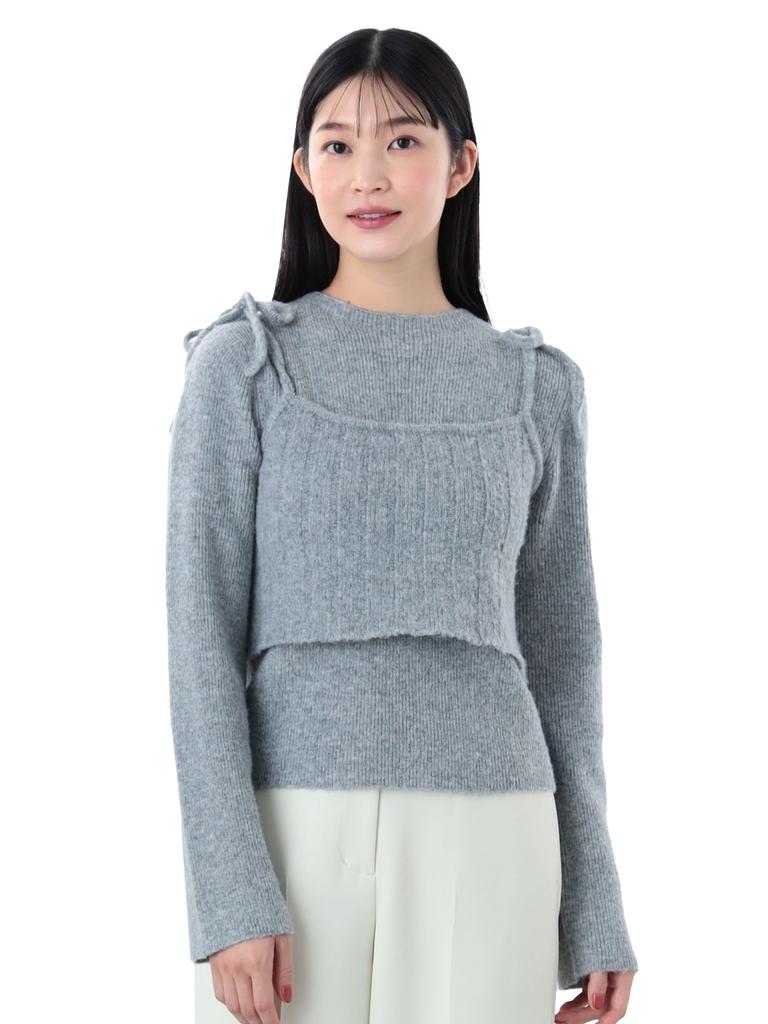 Beams Heart L/S Knit O Ribbon Cami Vest X PO Women's Gray One Size