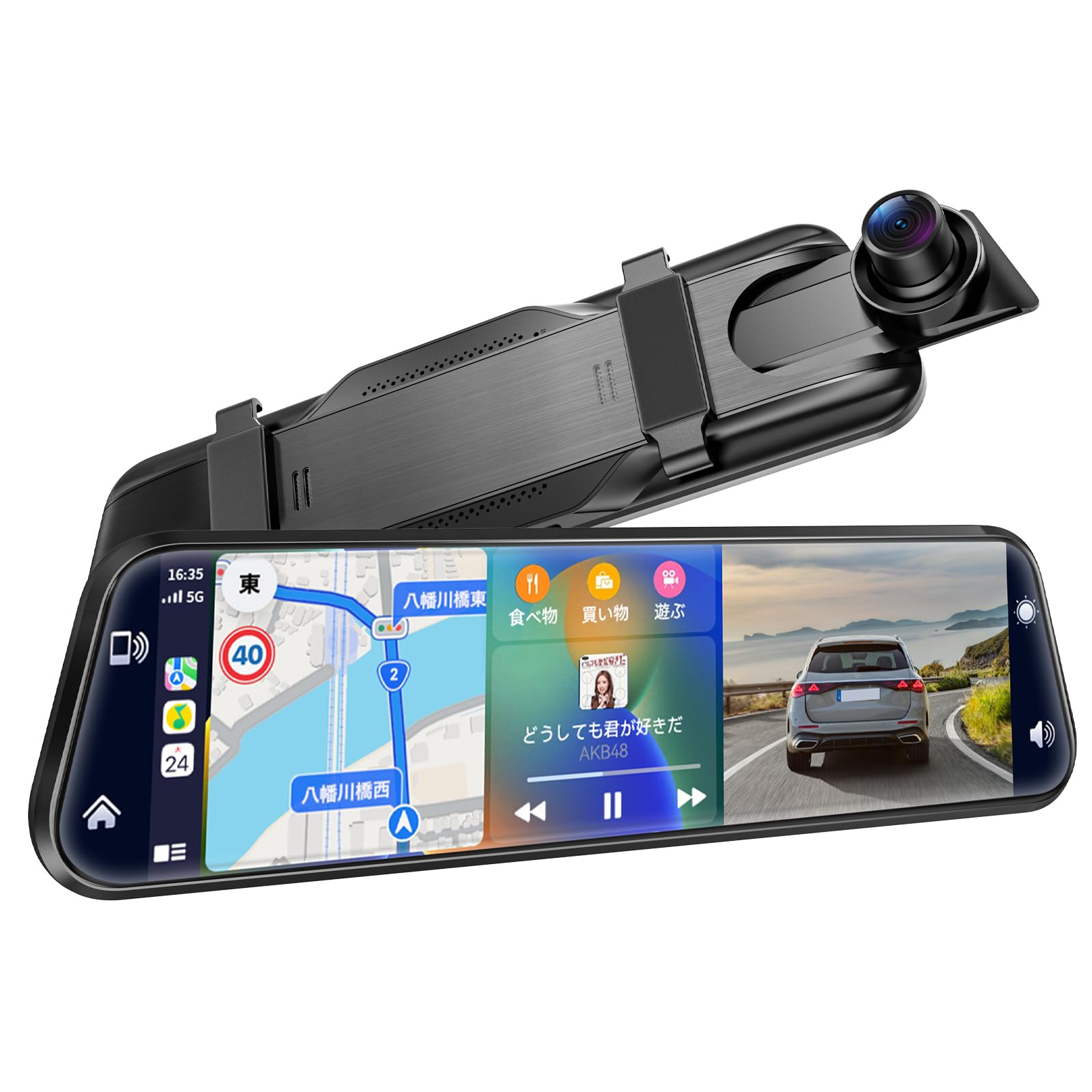 

видеорегистратор с Carplay и Android Car навигацией, интегрированный, выдвижной передний, FM-видеорегистратор, регулируемый передний и задний, с камерой заднего вида