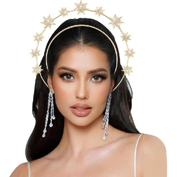 Halo Crown Stars Rhinestone Crown Headbands Goddess Headpiece Crystal Halo Headbands 1 Count (Pack of 1)
