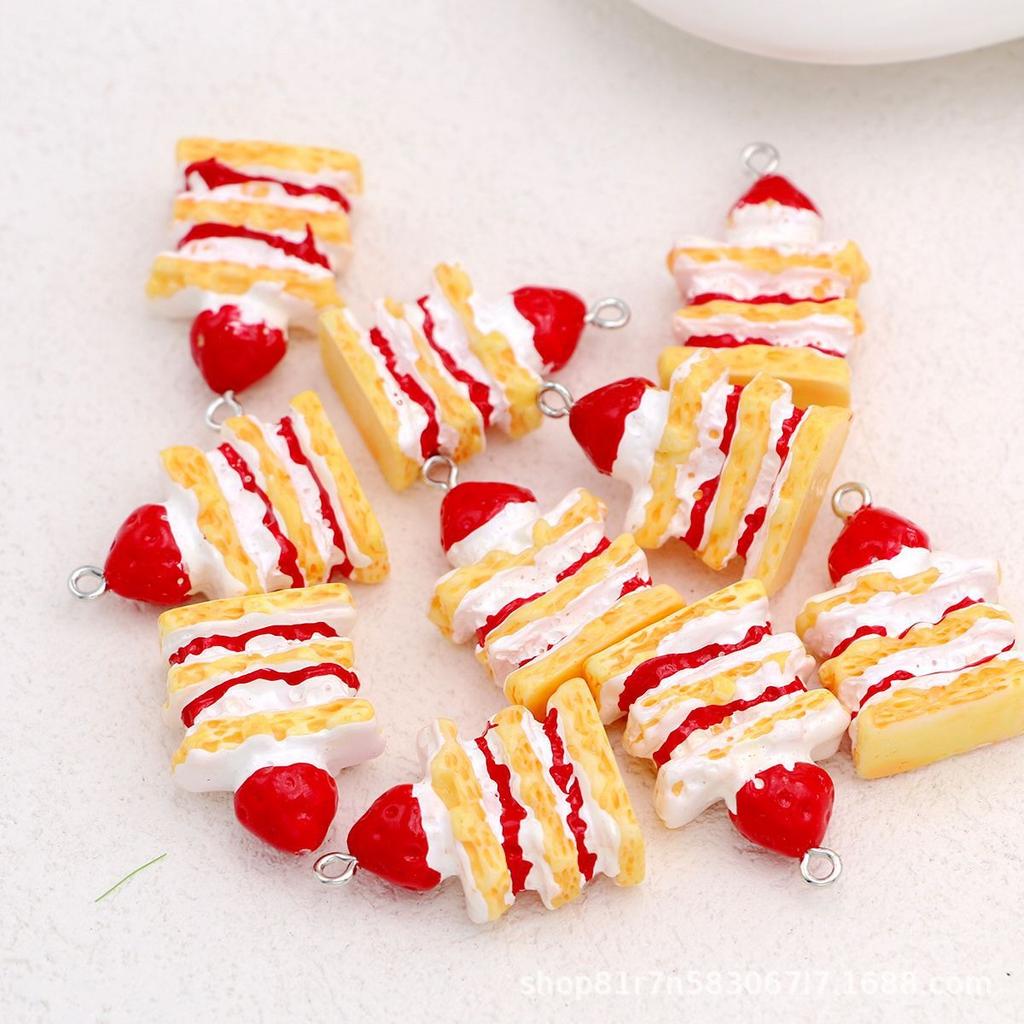 10Pcs 3D Strawberry Cake Charms Cute Resin Pendants For Jewelry Making Handmade Earrings Bracelet Necklace Key Chain Accessories