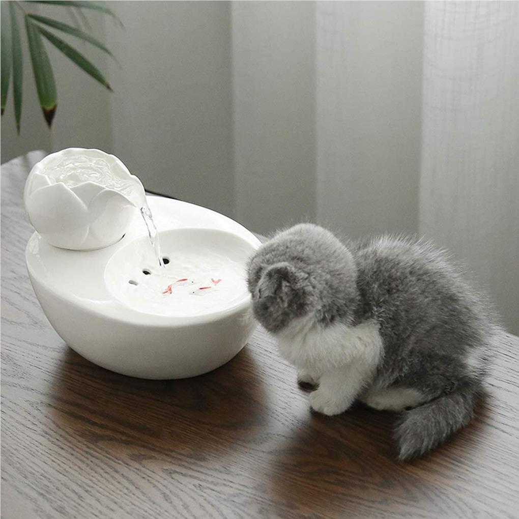 Ceramic Pet Water Fountain Portable Replacement Automatic Flower Shape Solid Color Pets Waterer Dispenser EU Plug