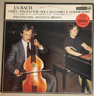 LP Record JOHANNES FINK HUGUETTE DREYFUS JO  Three Sonatas For Viola Da Gamba An OX7117ND DENON 1978 Japan Obi Classical Used