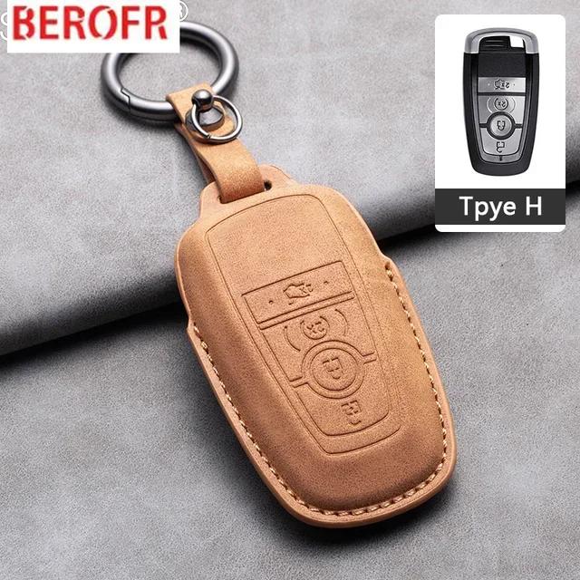 Auto Accessories Leather Car Key Case Cover Keychain For Ford Fusion Mustang Explorer F150 F250 F350 Ecosport Edge S-Max Ranger