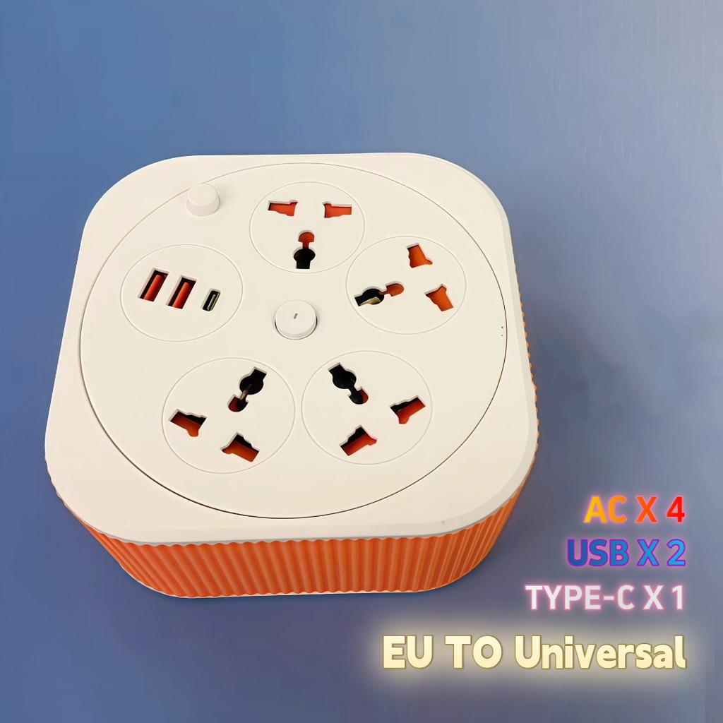 Retractable USB Power Strip – Square Portable Extension Cord with 2-Meter Cable, Multi-Socket Charging Station
