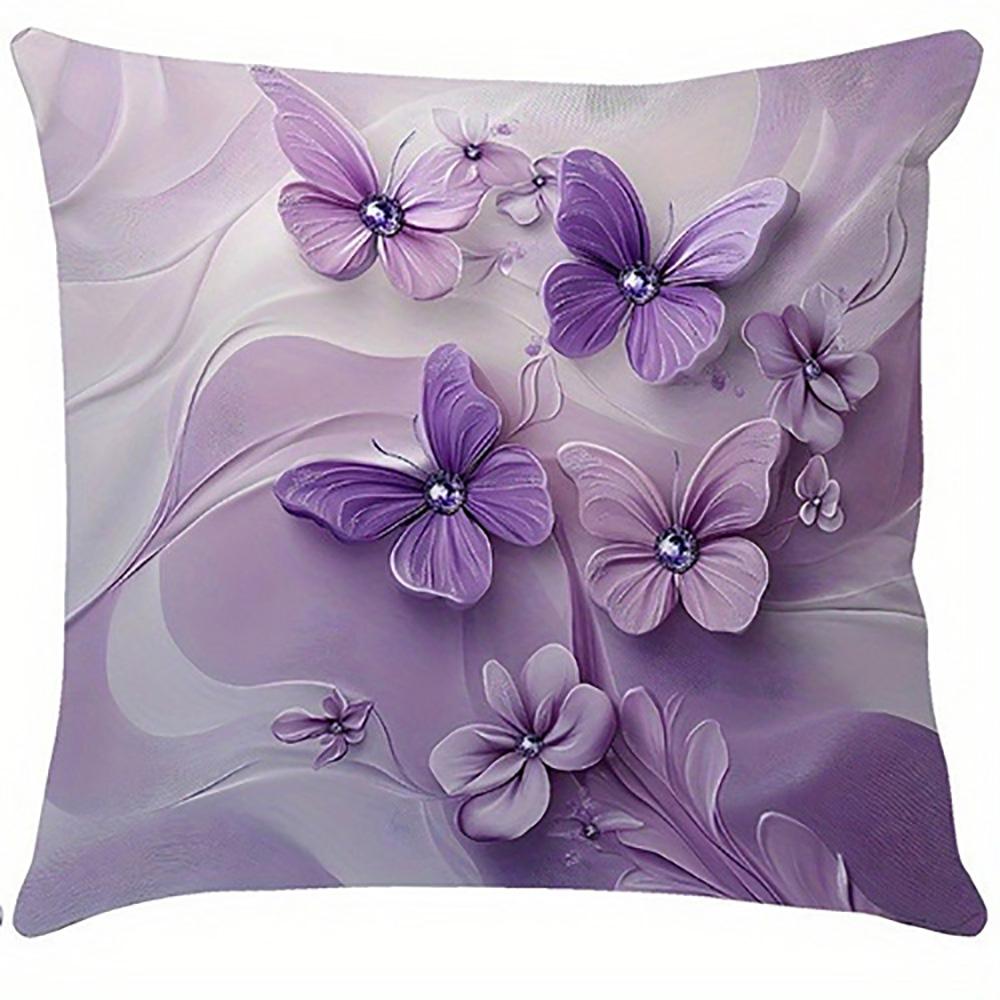 

Purple Butterflies and Flowers on PillowcaseSuitable for sofa car bedroom decorative cushion cover pillow cover 16x16Inch