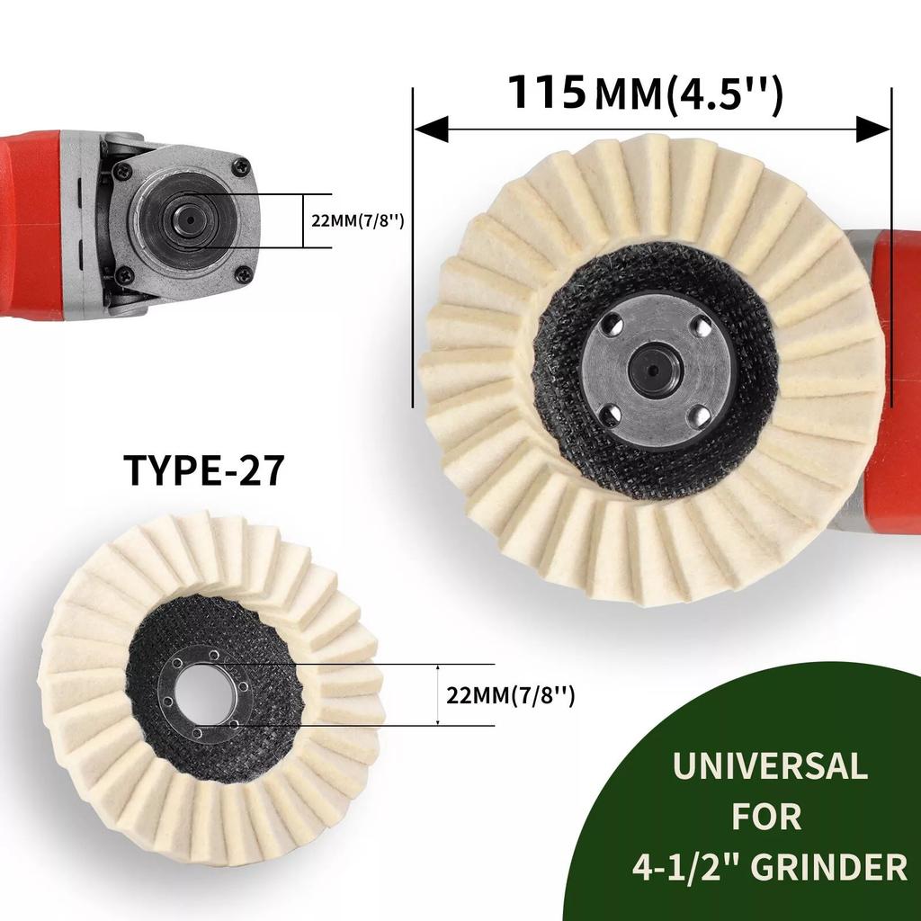 2Pcs 7/8 Inch Wool Polishing Wheels Buffing Pads Angle Grinder Accessories Grinding Disc forMetal Glass Ceramic Polishing