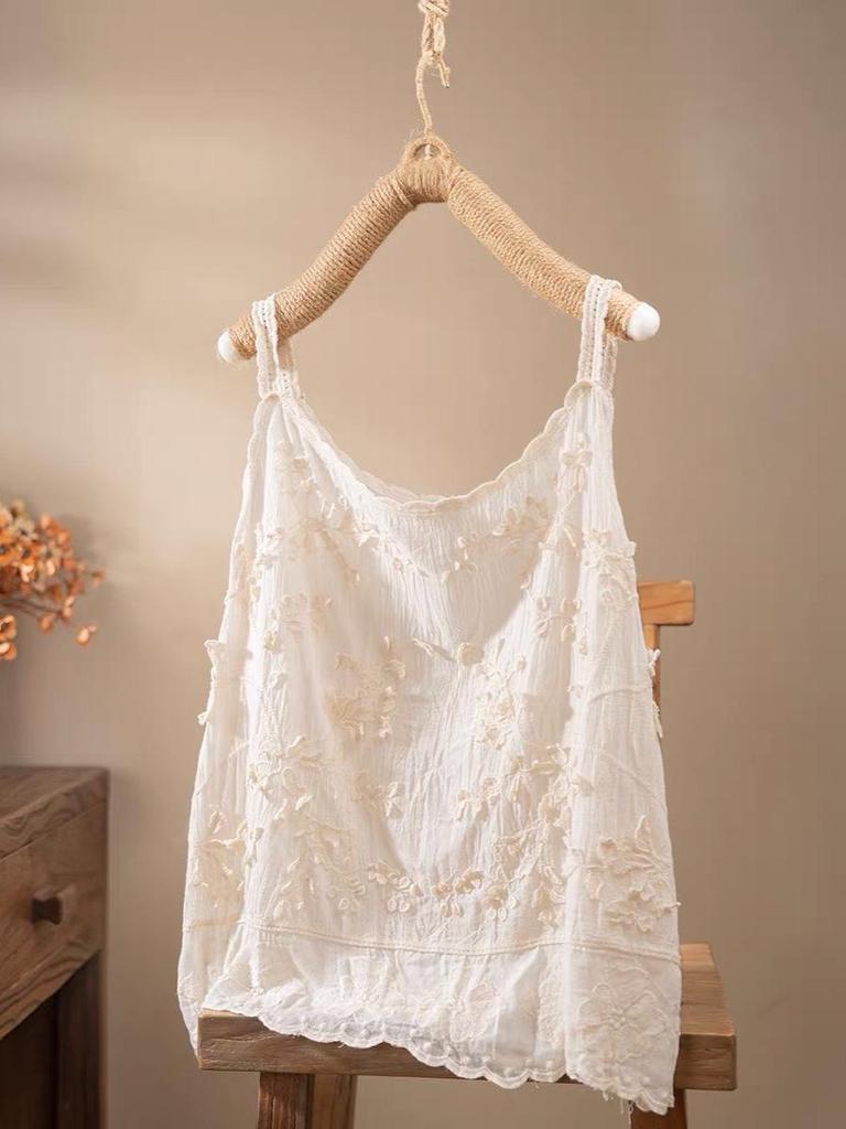 Ärmelloses japanisches 3D-Blumenspitzen-Camisole für Damen