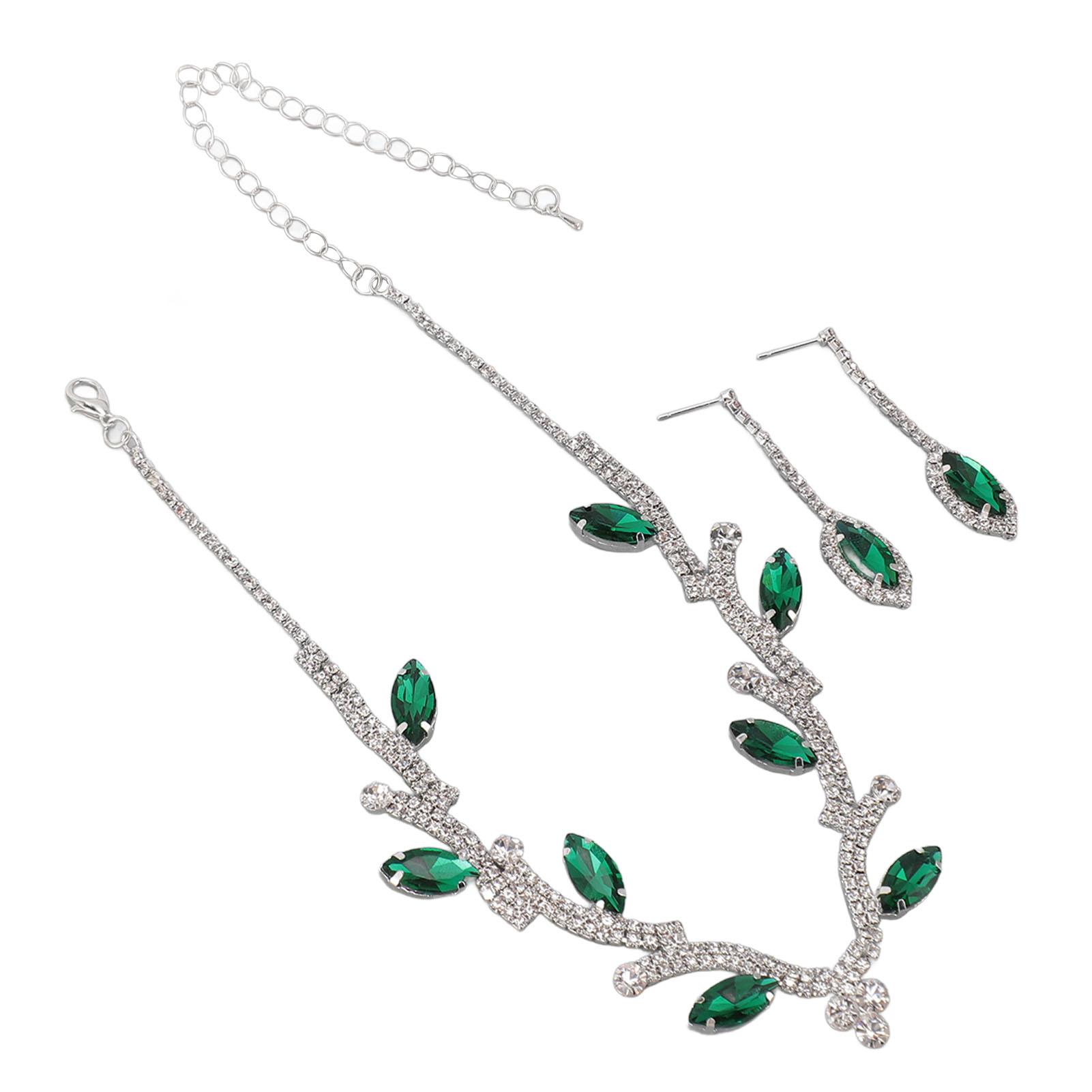 

Женский набор колье и серег из стразов, листья, свадебный набор украшений для невесты, для вечеринки по случаю дня рождения, зеленый и белый K