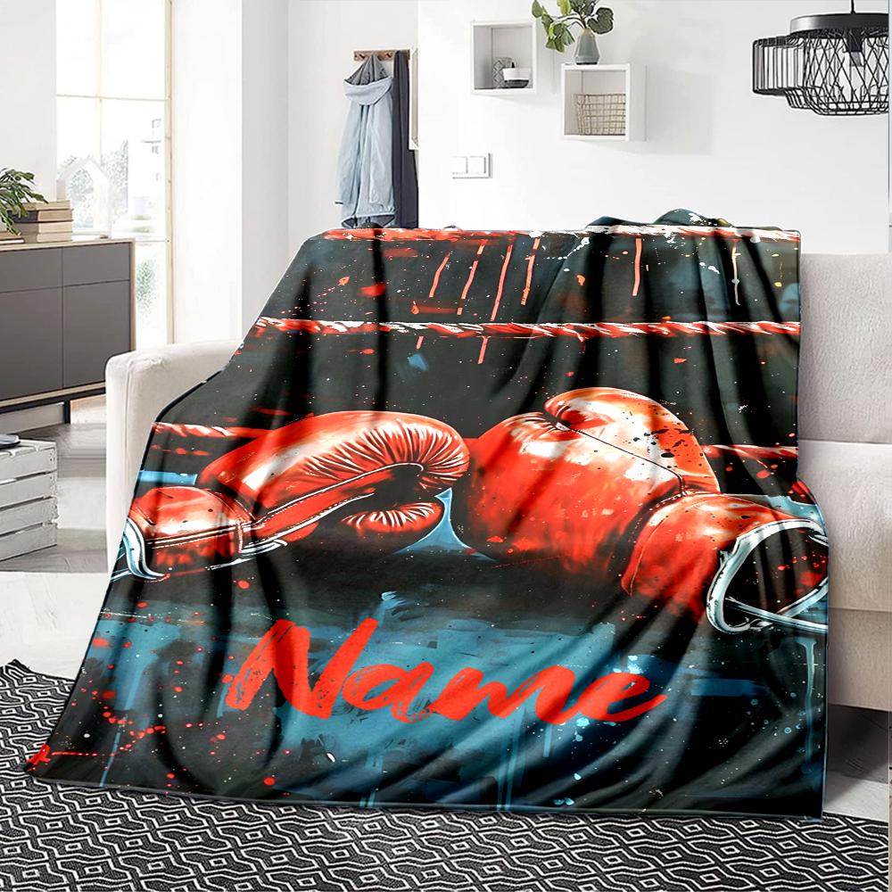 Custom Name boxing Theme Printed Blanket - Perfect for Couch, Bed, Travel & Outdoor Use | Machine Washable, Cozy & Durable.