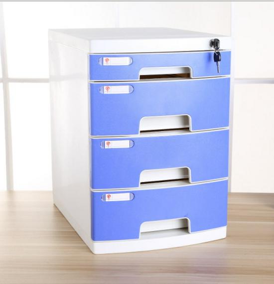 4-Drawer Lockable Plastic Office File Cabinet, Thickened Storage Box
