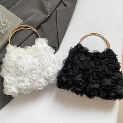 Bolsa de Mão Feminina Estilosa com Flor de Rosa 3D