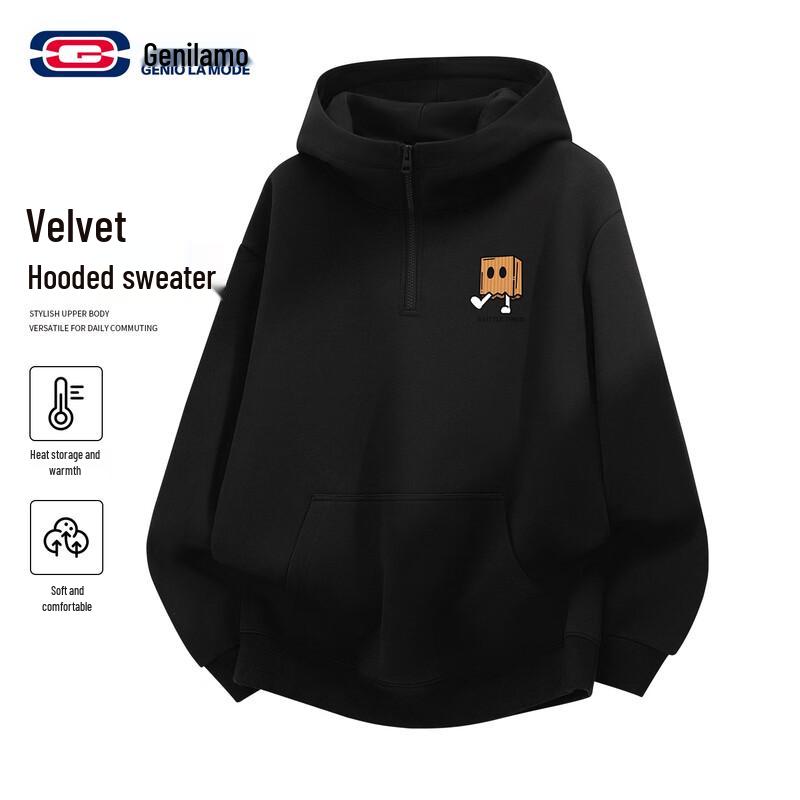 

GENIOLAMODE Men s Fleece Lined Hooded Half-Zip Pullover 3XL