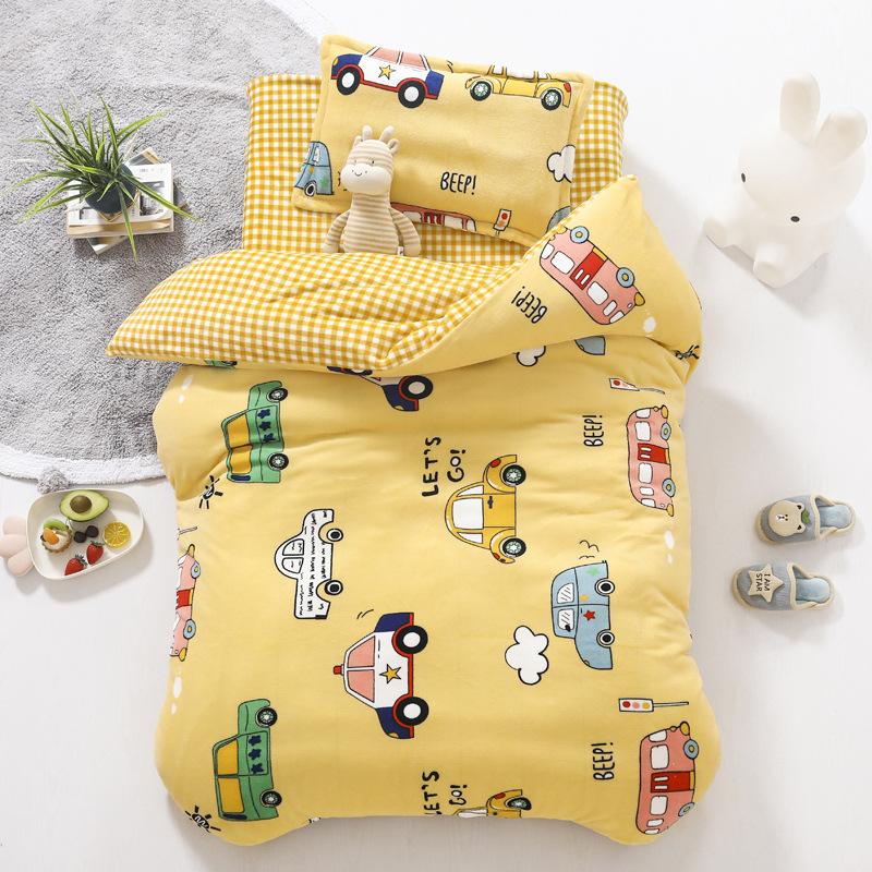 Baby Cartoon Print Bedding Set Duvet Covers Pillowcases Set Autumn Winter Warm Suede Bedclothes Bed Linen CP29