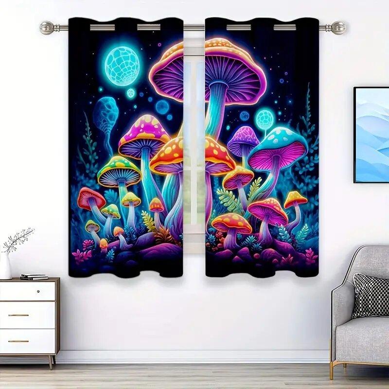 Seven-color Artistic Mushroom Pattern Printed Curtains   Bedroom and Living Room   Home Decoration   Room Decoration