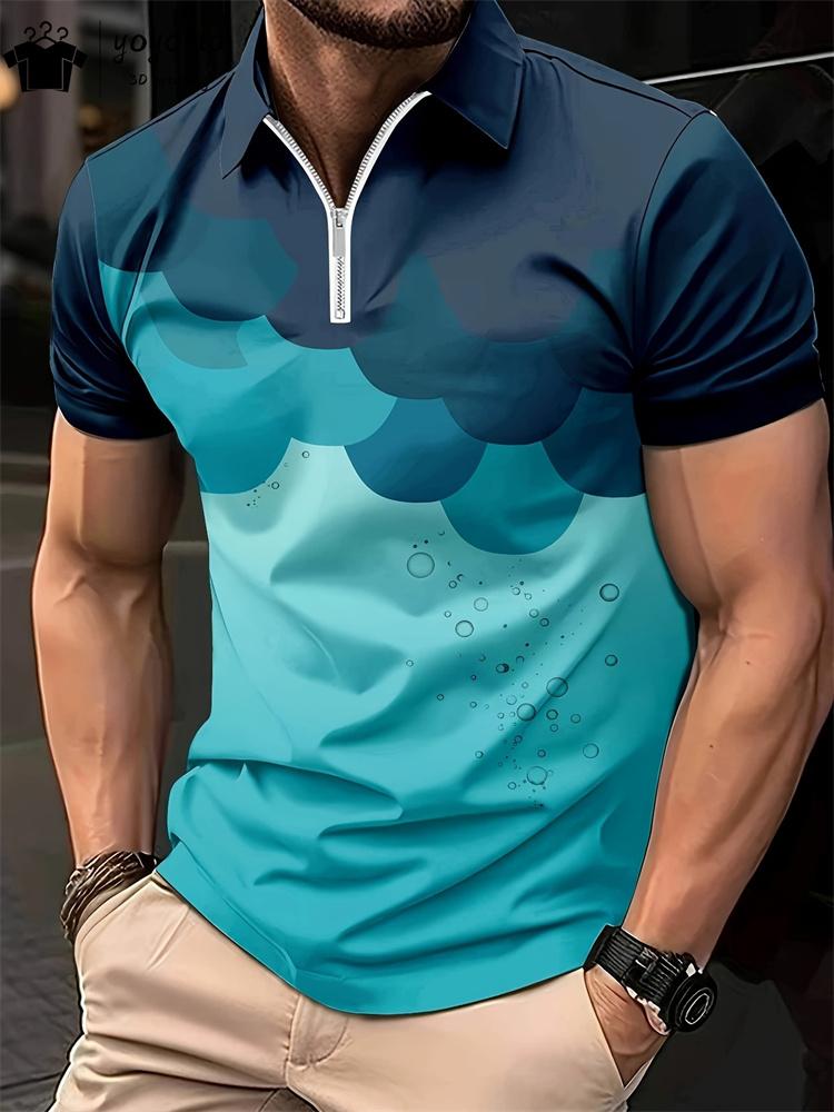 Simple Pattern Print Classic Fashion Men's Clothing Men's Short Sleeve T-shirt Striped Print Mens Polo Shirts Street Men's Polo