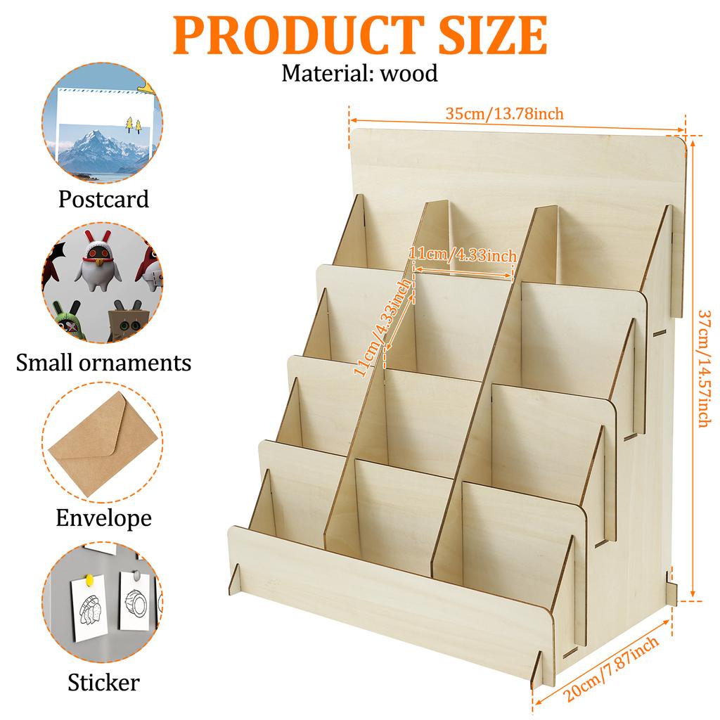 Wood 4 Tier Greeting Card Display Stand Large Capacity Easy to Assemble Wooden Sticker Display Rack Multipurpose Brochure Holder