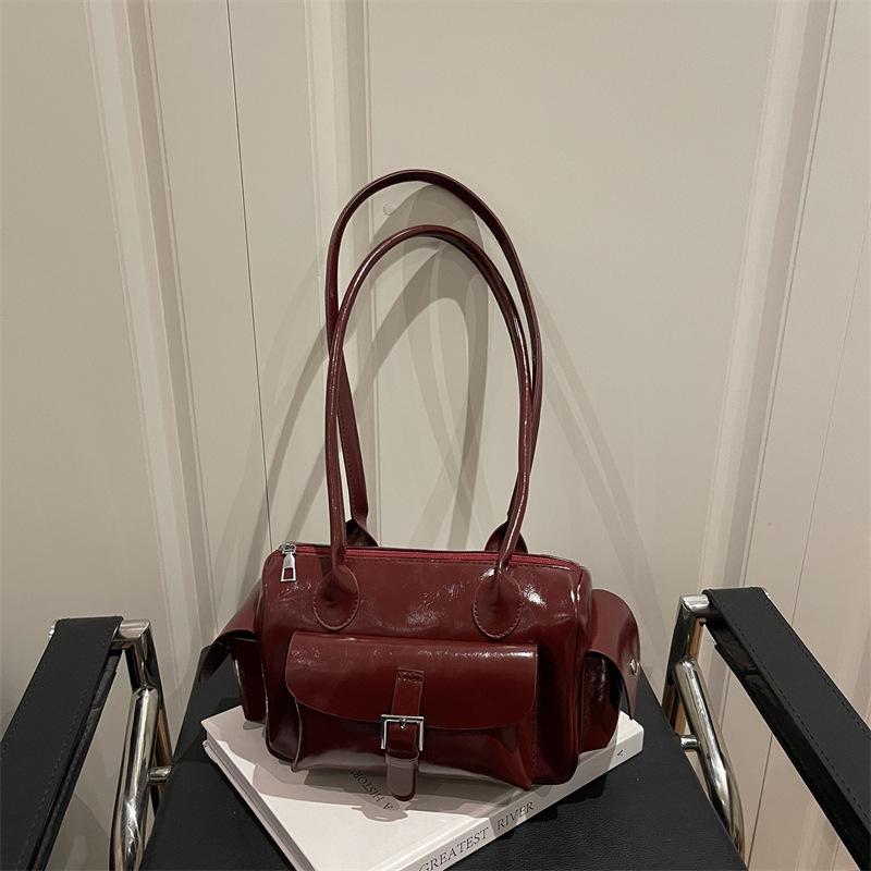 Handbag for Women, Casual, Large Capacity, Bowling Bag with Multiple Pockets, Underarm Style, Boston Single Shoulder Bag