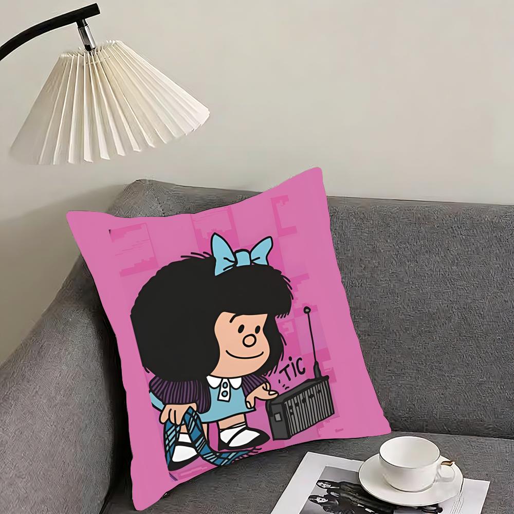 

Cartoon Mafaldas Cushion Cover Reversible Plush Pillow Cover – For car, sofa, bedroom, perfect as a gift. 12x12Inch