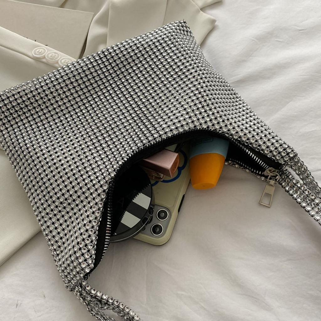 Zarte Umhängetasche für Strass Tasche Clutch Geldbörsen Handtasche Abendtasche Silber Glänzende Unterarmtasche für Valentinstag