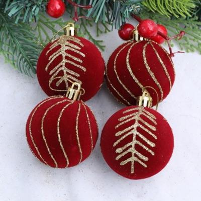 4PCS New Flocked Christmas Ball 6cm DIY Xmas Tree Ornament Christmas Supplies Christmas
