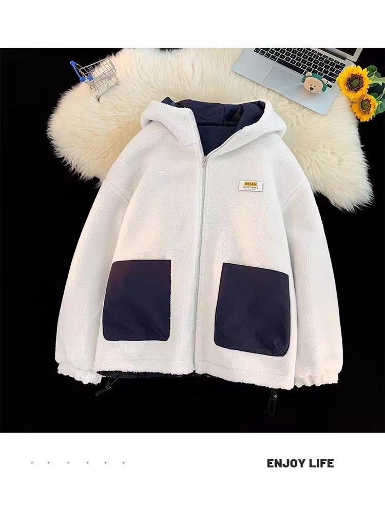Men's Trendy Cotton Jacket with Lamb Fleece - 2025 New Fall/Winter Double-Sided Thickened Coat
