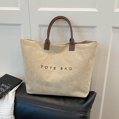 Simple Tote Bag Retro Letter Casual Versatile Handbag Minimalist Flocking Simple Large Capacity Vegetable Pocket