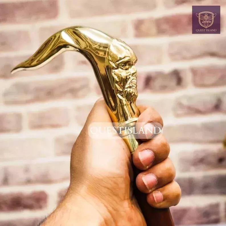 

Old Man Handle Brass Wooden Victorian Foldable Cane Collectible золотой