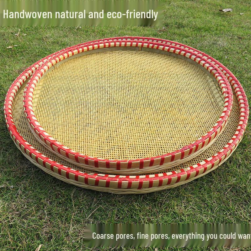 Blue Bamboo Weaving Sieve for Drying Tea, Dried Goods, and Rice - Round Winnowing Basket Tray