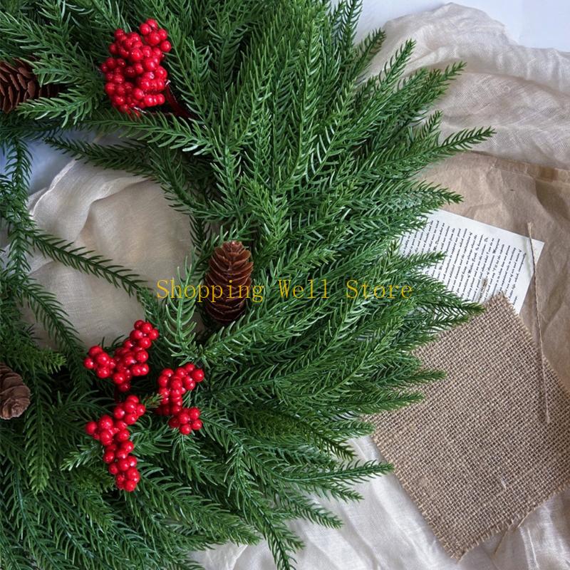 KX4B Festival Artificial Greeneries Wreath With Pine Cones And Berries Portable Shatters Resistant Design Door Hangings