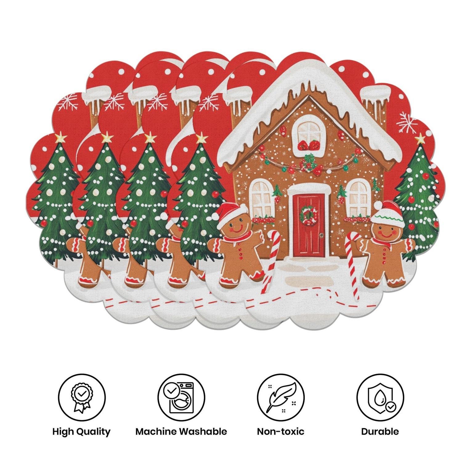 4/1PCS Christmas Circular Waves Placemats Heat Resistant Table Mats Winter Dining Party Christmas Decor Round Tablecloth 1PC