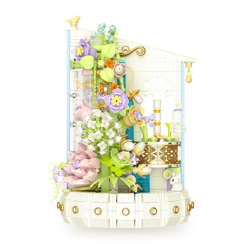Compatible With Lego Water Pavilion Blooming Small Particle Building Block Waterfall Flower Ornament Women'S Gift Assembly Educational Toy