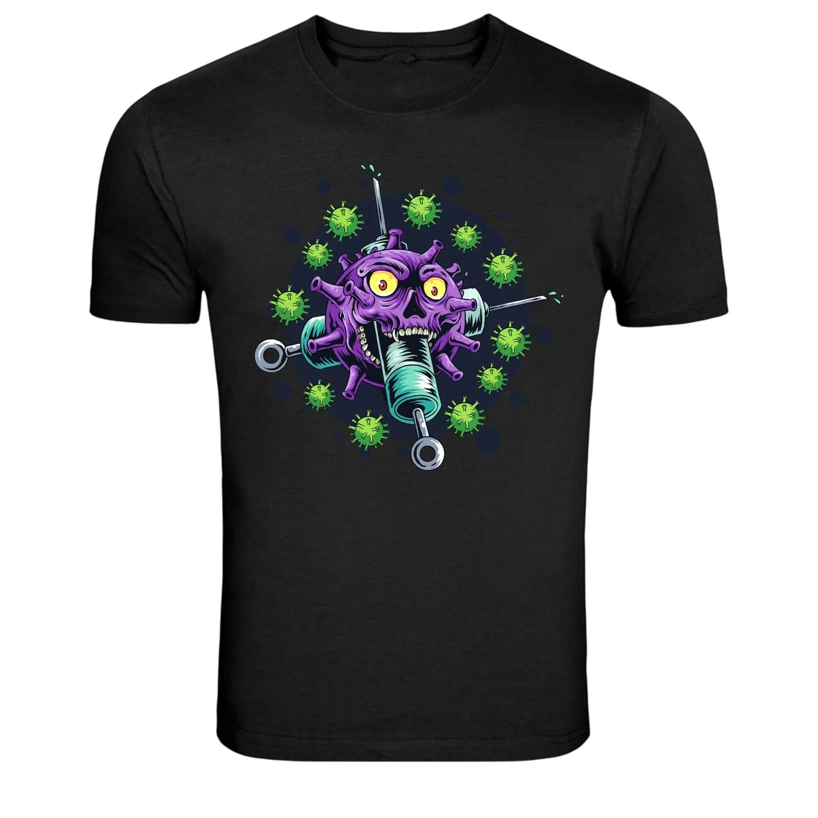 Смешная футболка с графическим принтом  Вирусный Монстр Вакцина  Юмористическая футболка 3XL