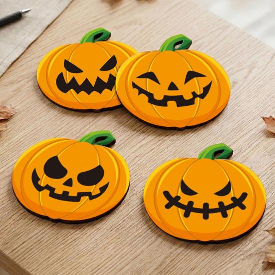 xiaobudian Wooden Pumpkin Coaster, Non-Slip Halloween Table Mat, Heat Insulation Waterproof for Holiday Party Home Decor